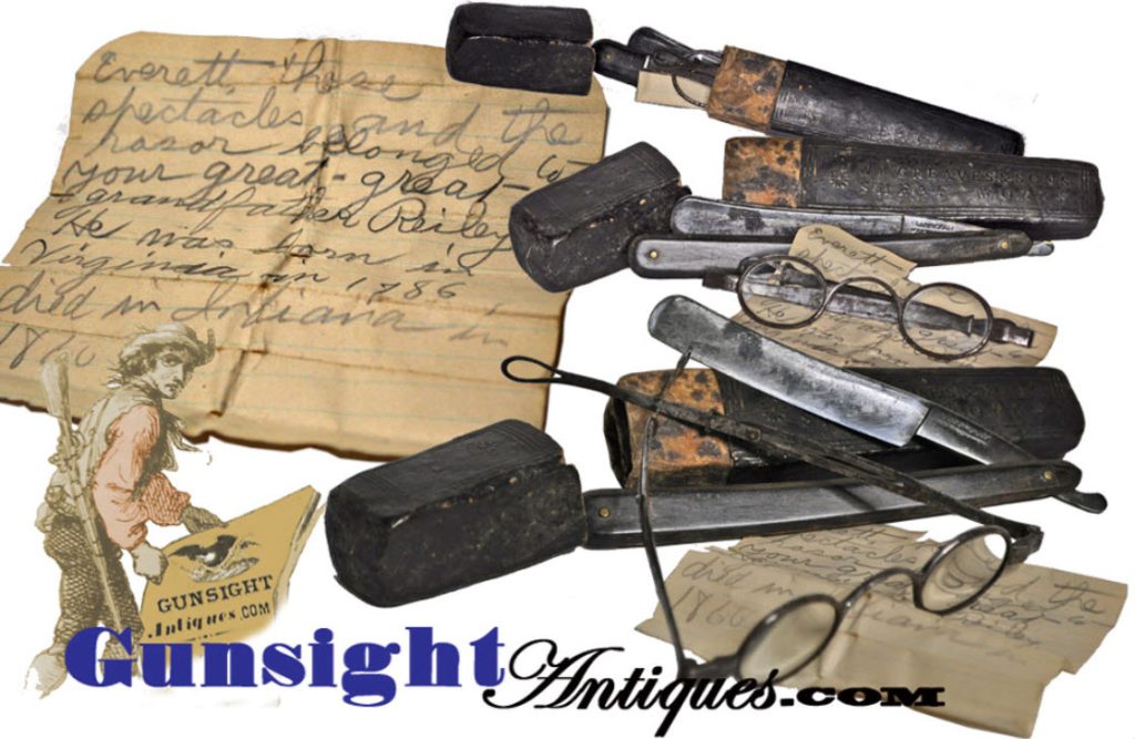 War of 1812 period Veteran identified - Straight Razor & Spectacle grouping