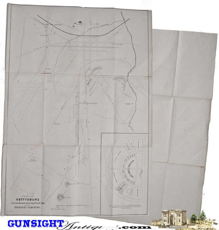 Gettysburg Battlefield & National Cemetery - 19th century LITHOGRAPH