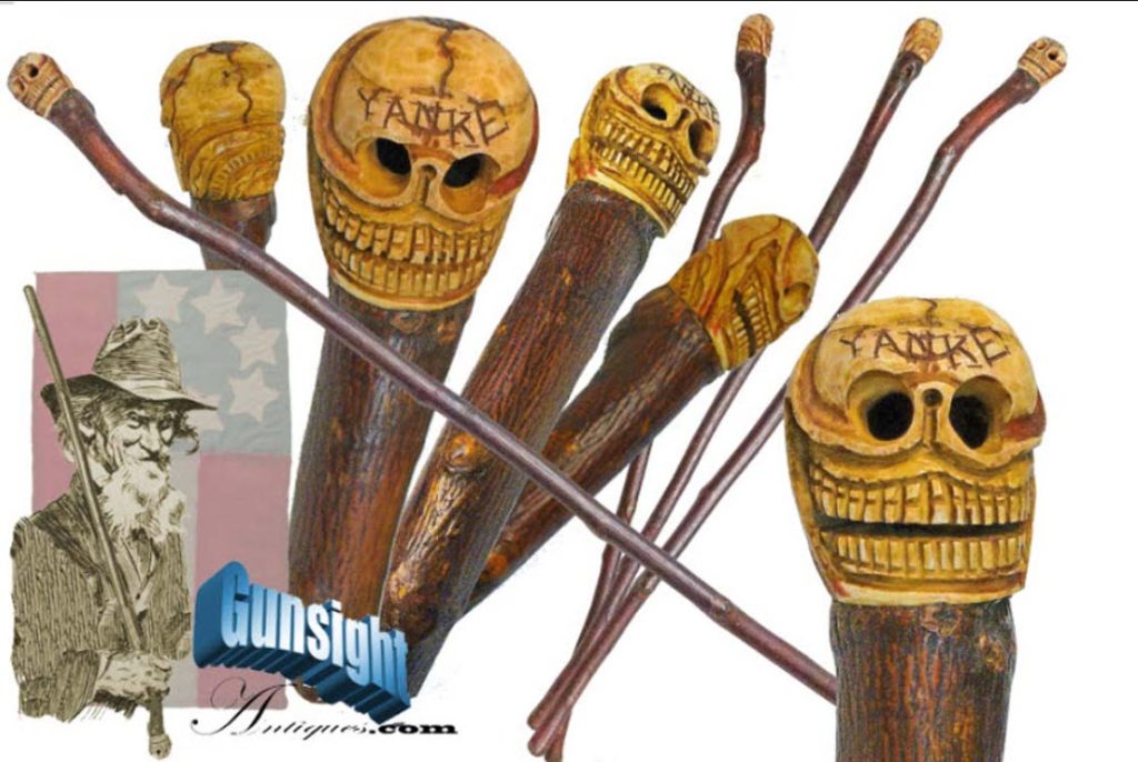 Carved Bone -YANKE- Skull -  CONFEDERATE VETERAN's CANE