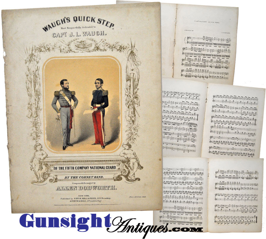 Mexican War dated –  Military Lithograph – Waugh’s Quick Step – sheet music